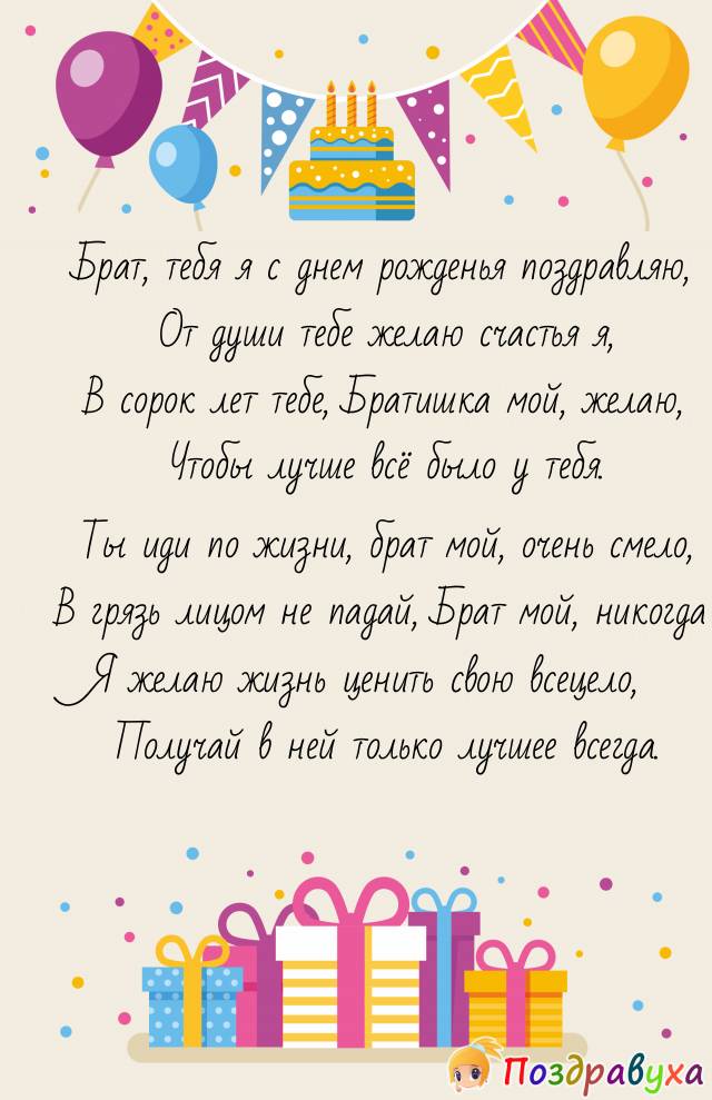 Поздравление брата с 40 летием. Открытки с днём рождения брату.