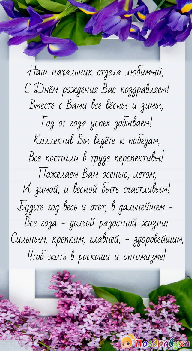 Любимый начальник отдела, примите поздравление с Днём рождения!