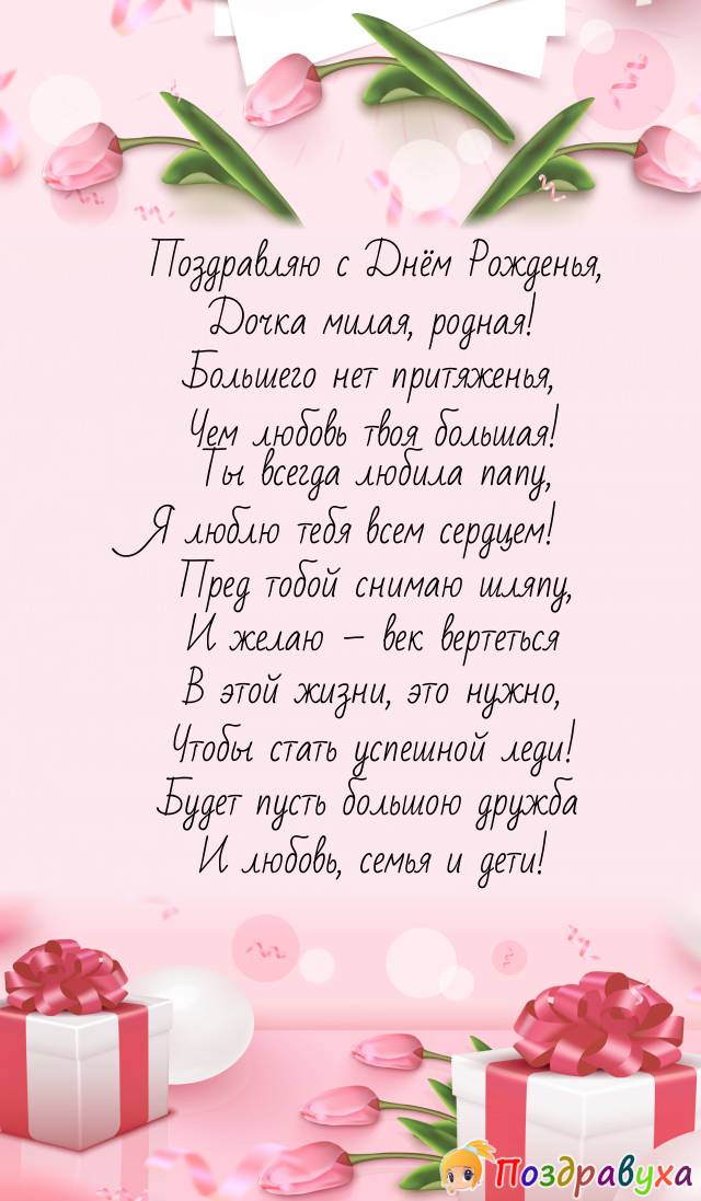 Поздравление с днем рождения дочери для мамы и папы в картинках